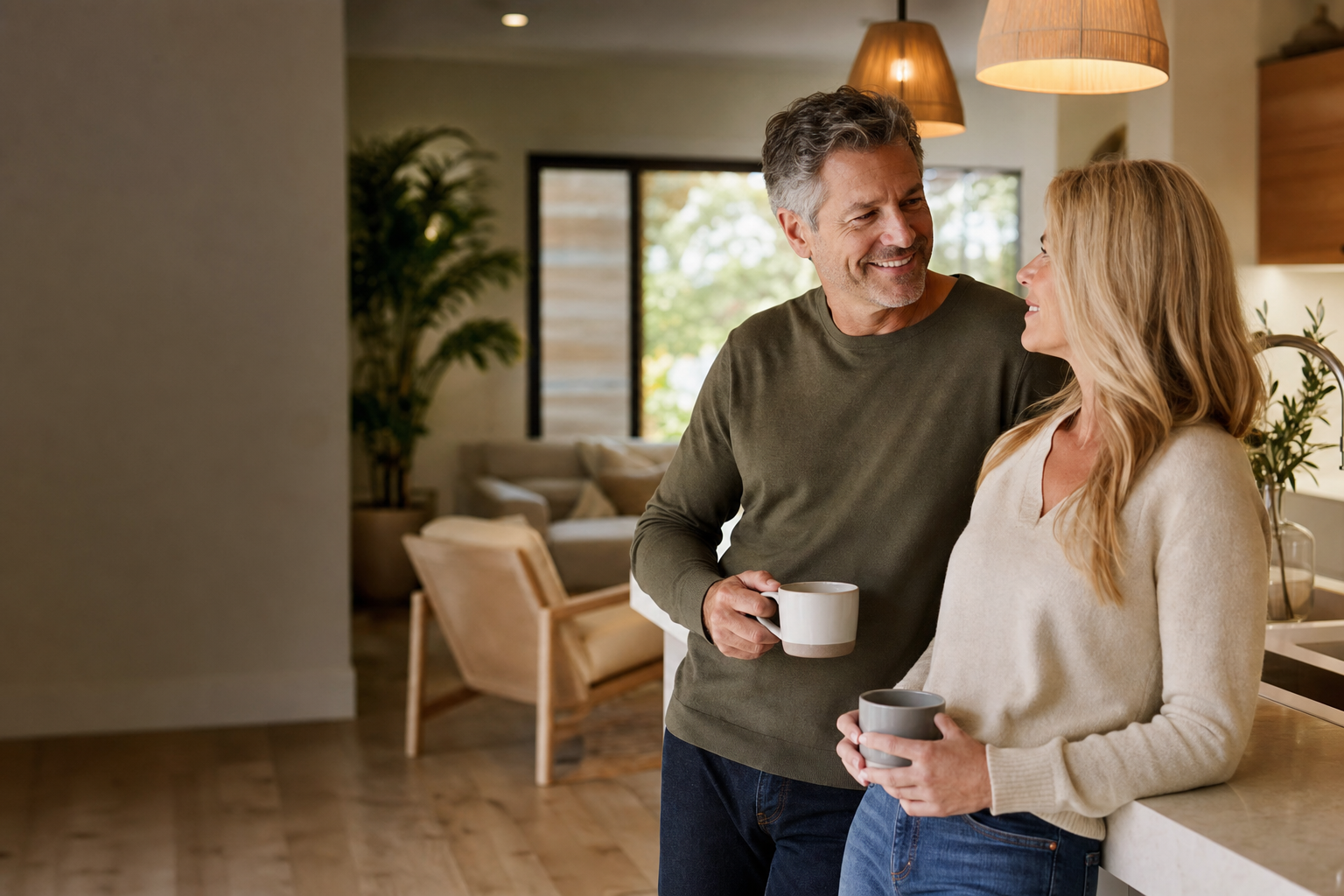 A man and woman sharing a relaxed moment at home